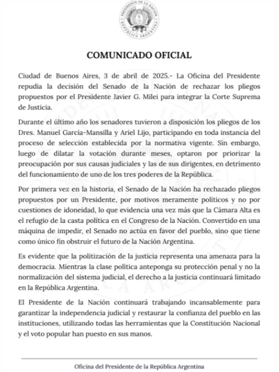 comunicado oficial