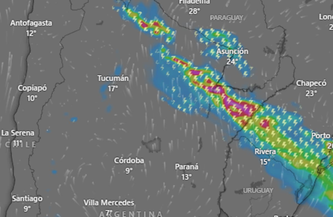 Emiten una alerta amarilla por tormentas y vientos para este miércoles