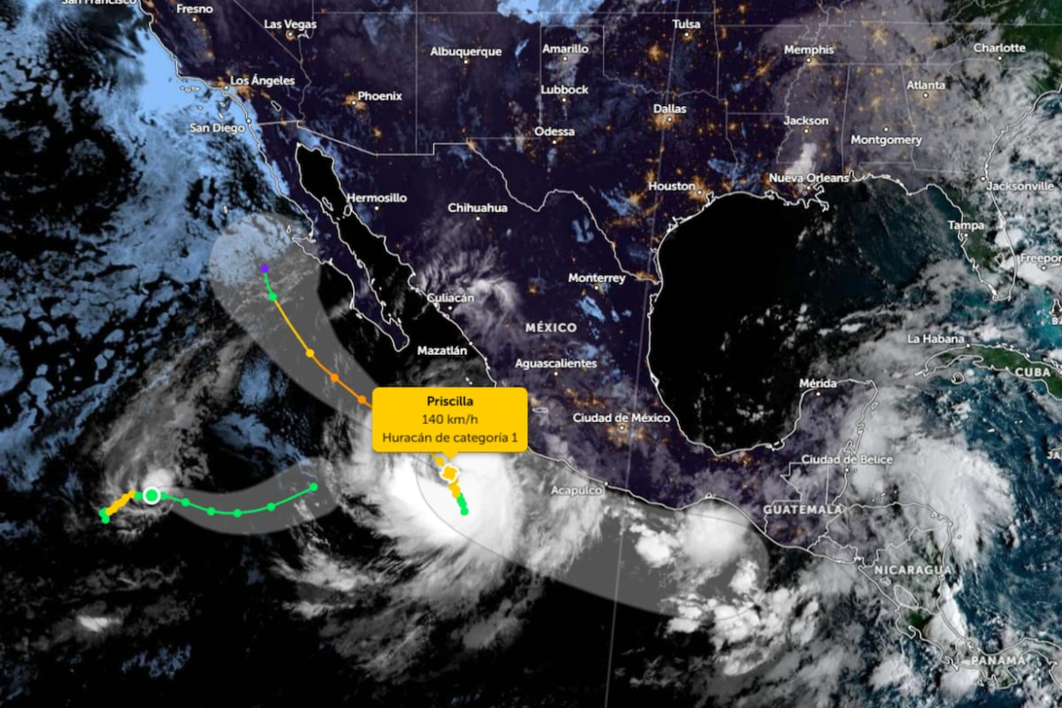 Trayectoria de la tormenta tropical Priscilla y su potencial amenaza como huracán en Estados Unidos